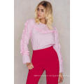 Cute Pink Cotton Ruffled Long Sleeve Summer Blouse Manufacture Wholesale Fashion Women Apparel (TA0051B)